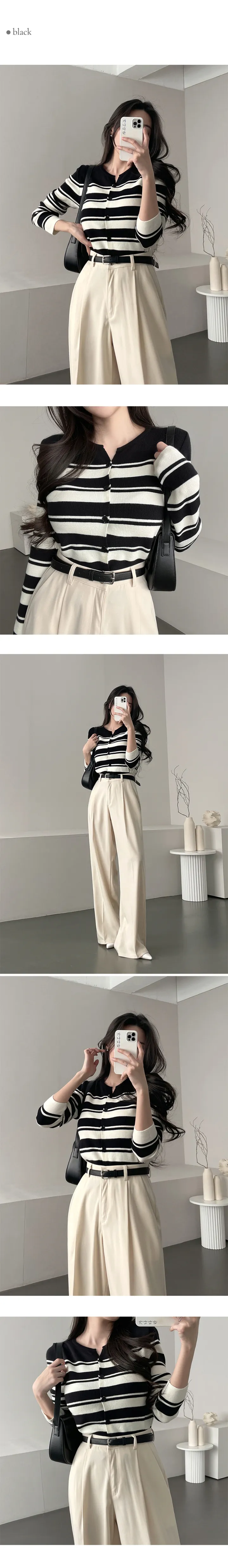 [실물보장🖤/모델소장템✨] 가나다란 크리시 스트라이프 단가라 라운드넥 여리핏 니트 가디건 3color 상세 이미지 8