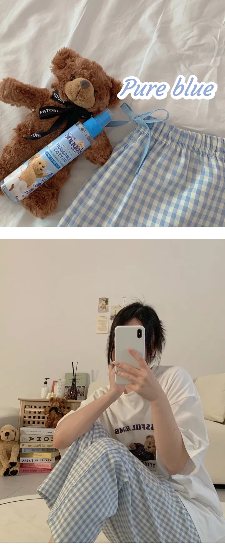 [자체제작]1+1할인 실크느낌 솝 체크 커플 잠옷바지 빅사이즈 파자마 파티 상세 이미지 17