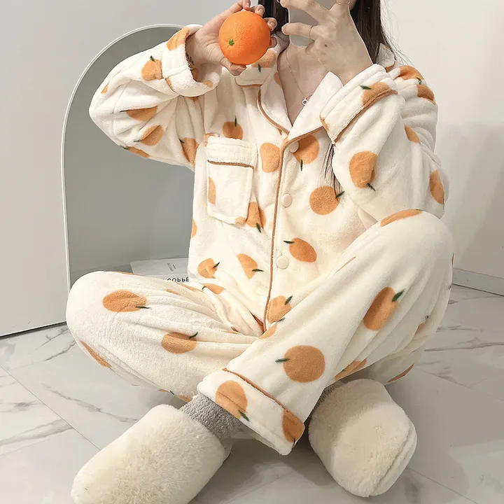 🍊[당일출고/겨울수면]🍊 귀여운 귤 오렌지 겨울 털 수면 잠옷 파자마 과일 상하세트 홈웨어 선물 극사세 부드러운 따뜻한잠옷 털 박시핏 빅사이즈 루즈핏 오버핏 상세 이미지 12