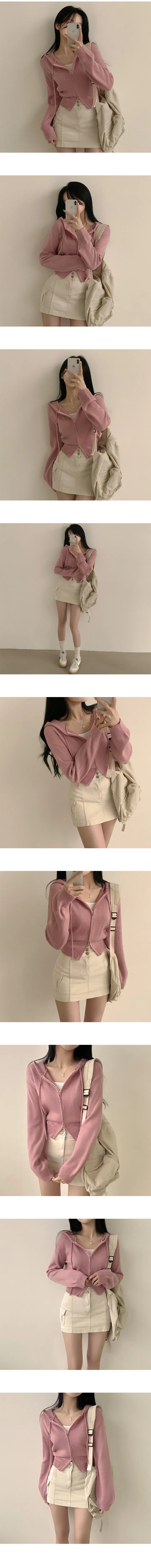 [투웨이/여리핏] 예쁨보장ღ, 무지 후드 크롭 가디건 니트집업 (6color) 상세 이미지 4