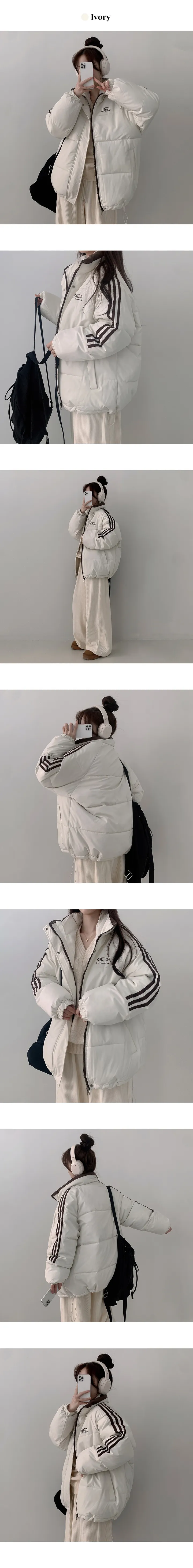 [힙한무드!/핏조절O/블록코어] 포렌 오버핏 하이넥 프린팅 배색 라인 패딩 (5color) 상세 이미지 9