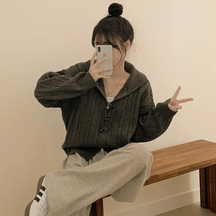 [따뜻!겨울까지~] 투웨이 도톰 케이블 하이넥 꽈배기 오버핏 니트 집업자켓 가디건 상세 이미지 19