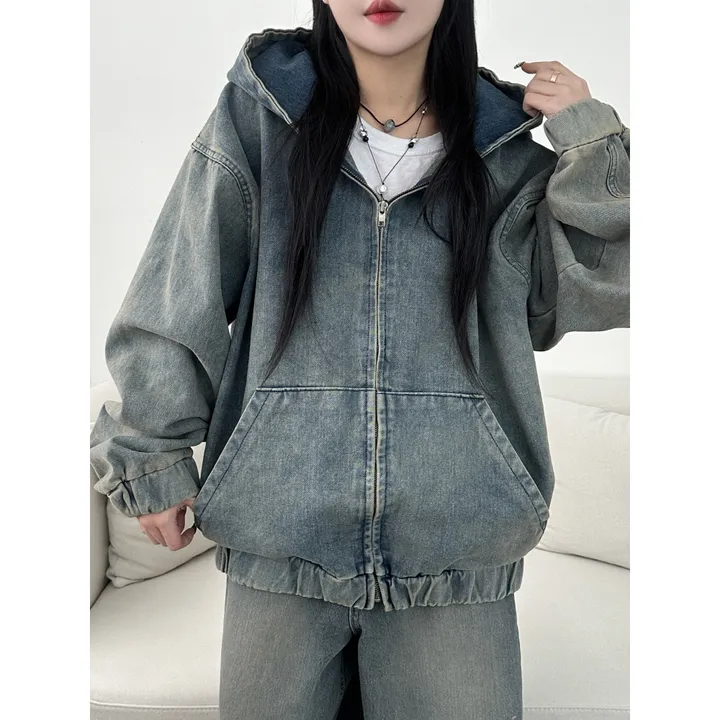 [UNISEX]시티드 데님 루즈 박시 후드 집업 점퍼 자켓(2color/5-7일 여유주문) 상세 이미지 21