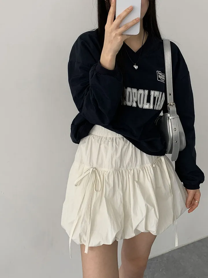 [속바지O/호박벌룬~펌킨 바스락나일론스커트! 가볍게입는 리본 포인트볼륨스커트] 벌룬리본나일론스커트 상세 이미지 5