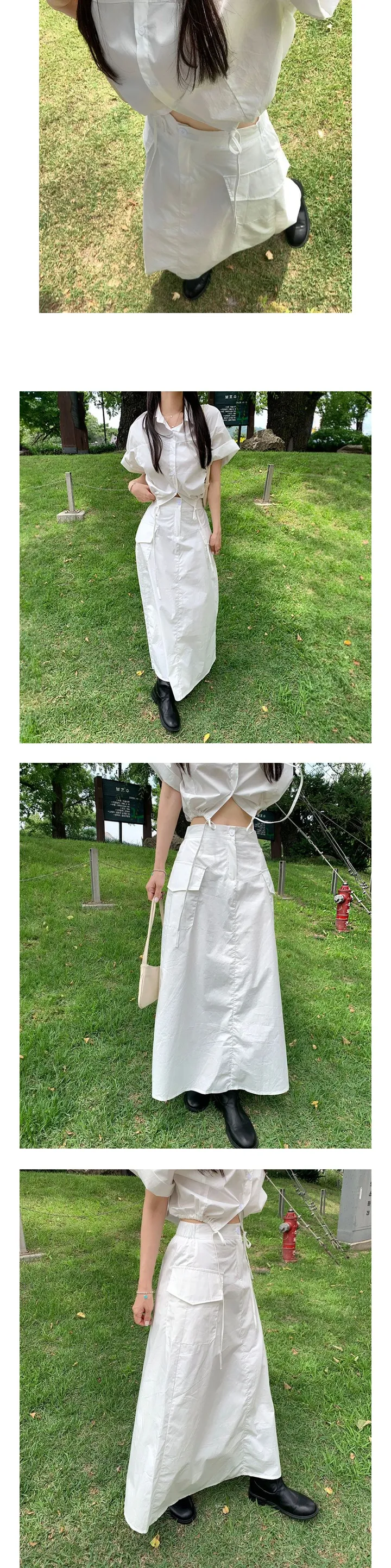 (비침없는set) 크롭 반팔 셔츠 밴딩 카고 스커트 투피스 상세 이미지 4