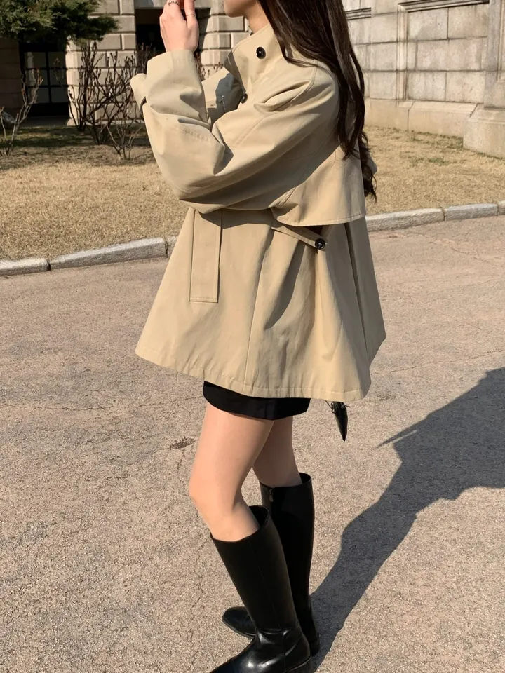 [*주문폭주!!/당일발송*] 파리 트렌치 케이프 하프코트 트렌치코트 트렌치하프 하프트렌치 코트 봄아우터 봄트렌치 절개트렌치 (1color) 상세 이미지 14