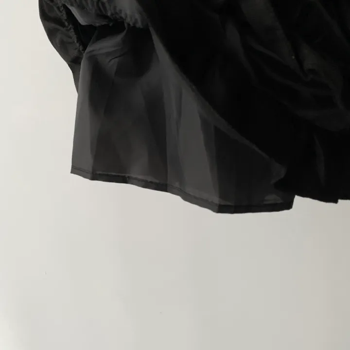 *반팔로발송/긴팔품절* [무채색+러블리/코디세트] 버튼 레이스 리본 배색 페이크 레이어드 긴팔 티셔츠+스모크밴딩 캉캉 미니 스커트 투피스 세트 상세 이미지 22