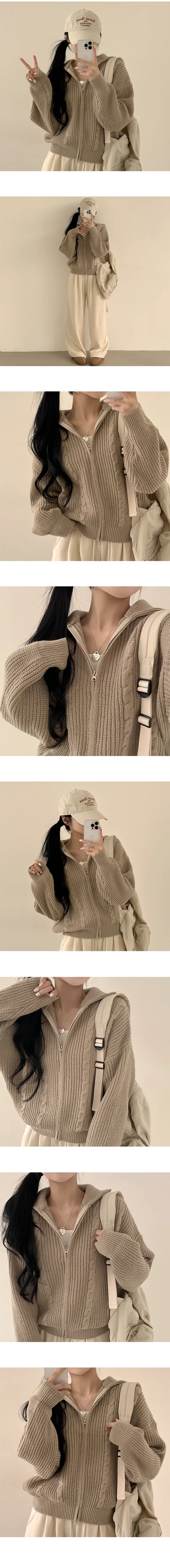 [데일리/아방핏] 말라보이는, 도톰 꽈배기 카라 투웨이 루즈핏 니트집업 가디건 (5color) 상세 이미지 7