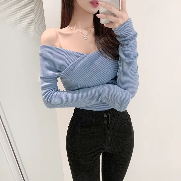 ( 당일출고!!, 핏보장!! ) 브이넥 오프숄더 골지 롱소매 기모 랩긴팔티 상세 이미지 9