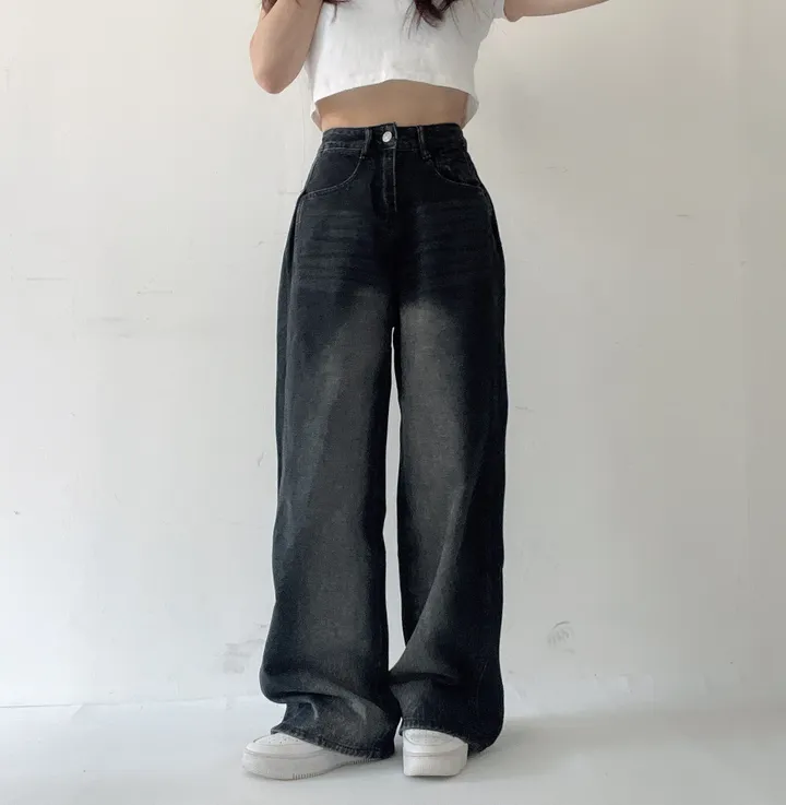 골반보정/색감깡패❣️빈티지 핀턱 폴딩 와이드 워싱 데님 롱팬츠 3color 상세 이미지 13