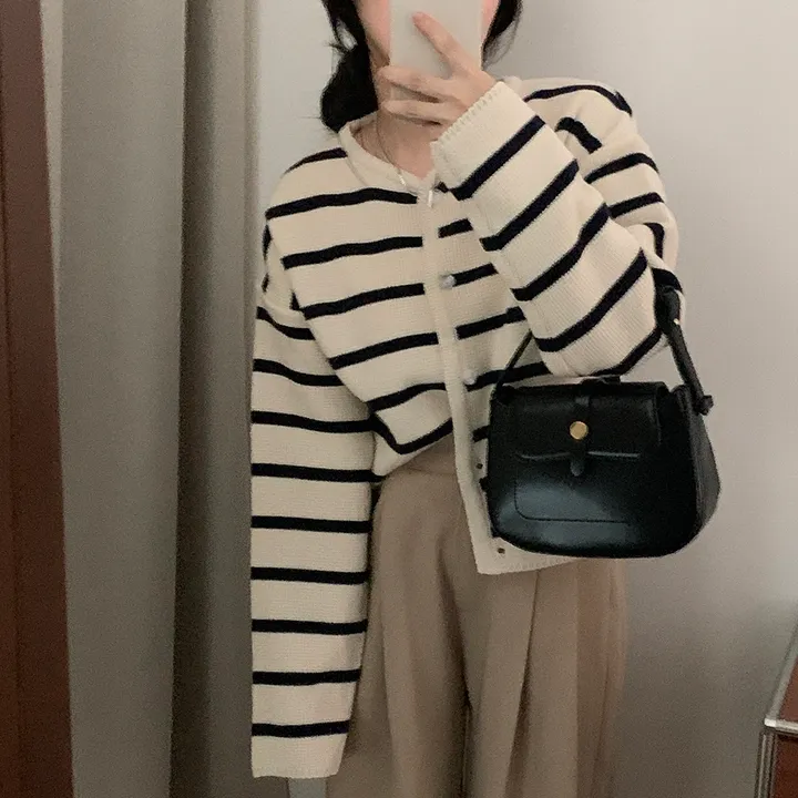 [데일리/꾸안꾸*.*] 파이 스트라이프 단가라 자켓 가디건 상세 이미지 12