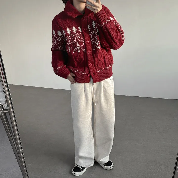 당일출고🚀[wool20%/두툼❄] 하이넥 스노우 패턴 노르딕 루즈핏 가디건 3color 상세 이미지 54