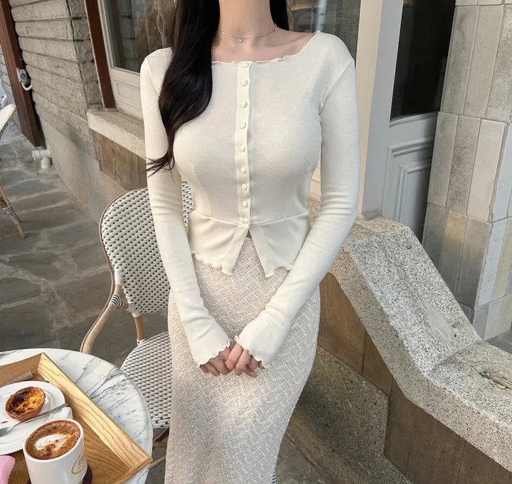 🤍무조건핏보장*여리핏*뷰엘단독/허리쏙🤍 로랑 프릴 콩단추 스퀘어넥 가디건 고퀄리티 국내제작 봄신상 데이트룩 하객룩 몸매보정 가디건 상세 이미지 16