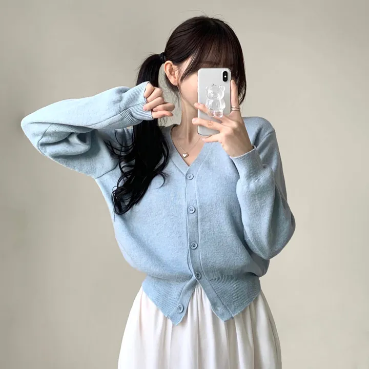 [인생가디건/10color] 머피 데일리 브이넥 무지 버튼 허리잘록 여리 니트 긴팔 가디건 상세 이미지 12