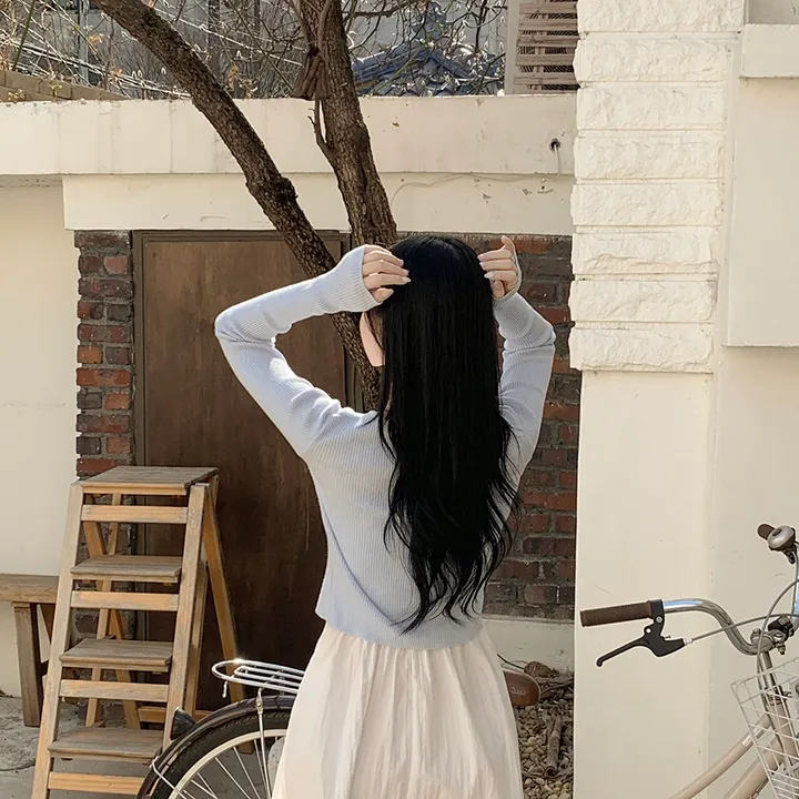 [고퀄!청순여리핏🤍] 러블리색감~ 파스텔 허리잘록 골지 슬림핏 봄여름 긴팔 크롭 니트가디건 소라 딸기우유 여름쿨톤 추천 벚꽃룩 상세 이미지 5