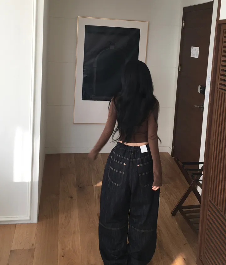 [논페이드/핏예쁨✨] 스트링조절 데님 와이드 뒷밴딩 스티치 롱 팬츠 상세 이미지 13
