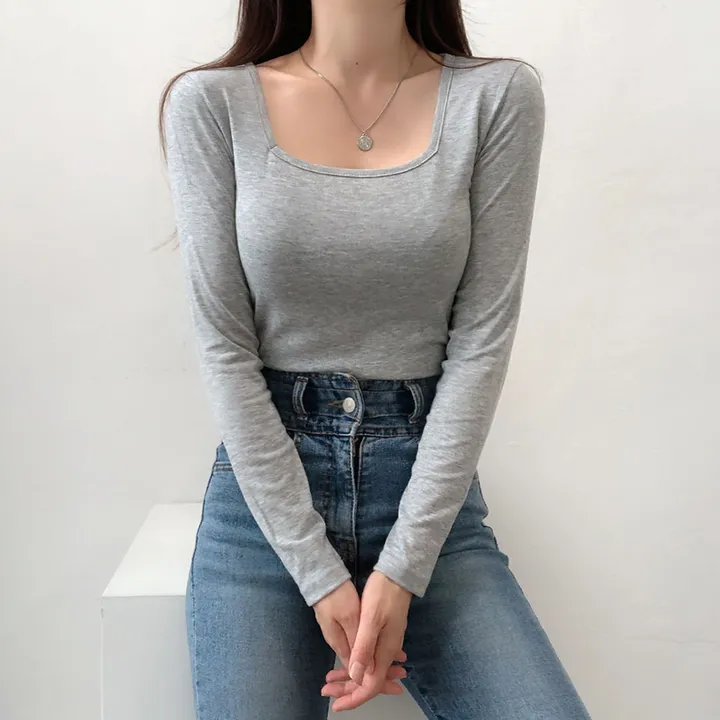 (핏보장/컬러추가재진행) 쇄골 여리핏 스퀘어넥 슬림 티셔츠(11color) 상세 이미지 4
