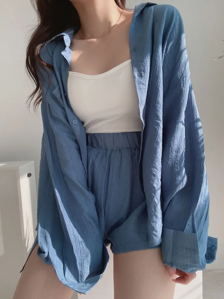 *SET* 【편해요/멋쁨】 오버 루즈핏 린넨 롱셔츠 남방 반바지 투피스 세트 상세 이미지 21