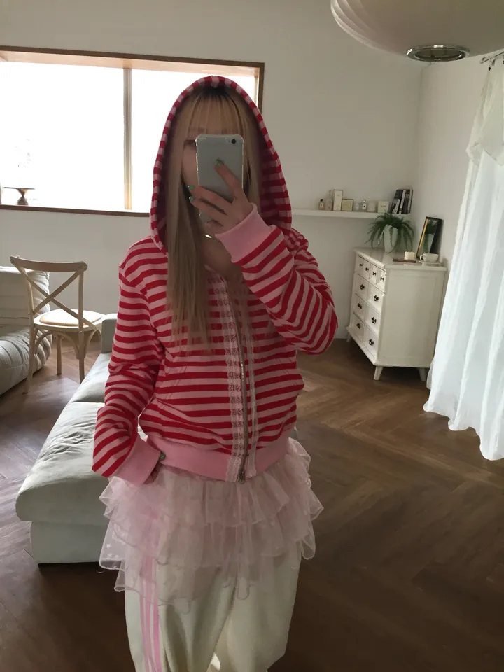 striped lace hooded zip-up [3color] 상세 이미지 19