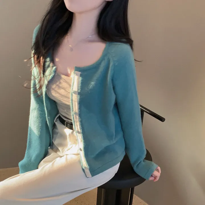 [new컬러추가!/피부하얘보이는❤️]얼굴에 형광등 켰어? 피부 하얘보이는 이유2, 배색 라인 라운드넥 니트 가디건 상세 이미지 24