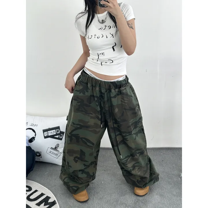 [UNISEX/소장추천!]밀리터리 카모 카펜더 스트랩 포인트 핀턱 와이드 벌룬 팬츠(2color/3-5일 여유주문) 상세 이미지 5