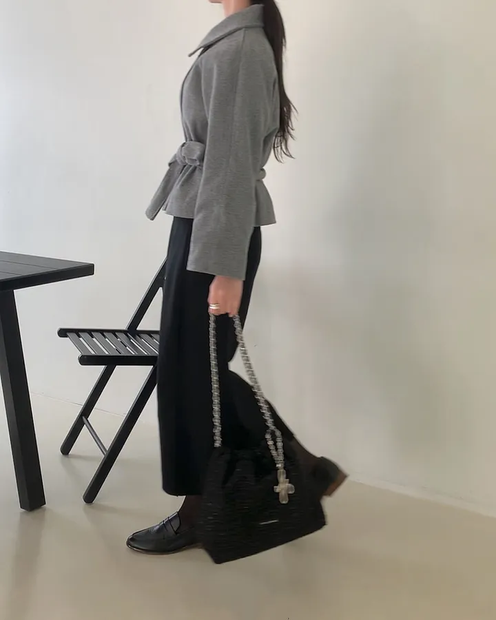 일리 가을 겨울 카라 벨트 모직 숏 자켓 숏코트 상세 이미지 9