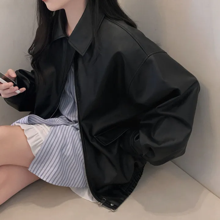 [핵고퀄!/✨주문폭주/후기극찬✨]매트 레더의 정석,오버핏 레더 블루종 자켓 점퍼 상세 이미지 15