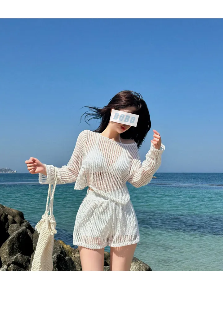 [당일발송/주문폭주] 네트 썸머 그물 니트 반바지 3ps 세트 비키니 수영복 [썸머 그물 니트 반바지 3ps 비키니 수영복 세트 뱃살커버 똥배커버 군살커버 커버업 스윔웨어] 상세 이미지 11