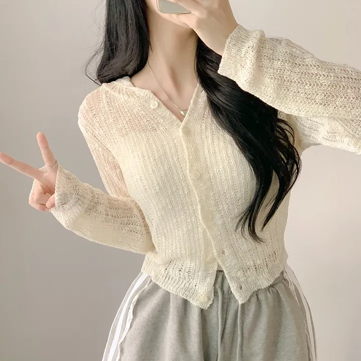 [여리찰랑핏🩷꾸안꾸] 후드 부클 시스루 니트 긴팔 크롭 가디건 - 4color 상세 이미지 10