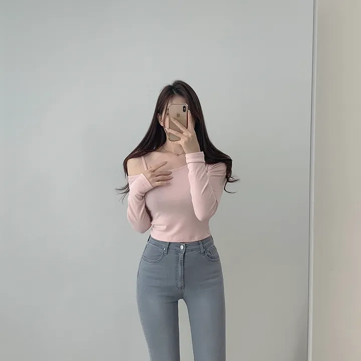 (여리여리!,언발트임) 코코 언발 어깨트임 오프숄더 슬림 크롭 티셔츠 5color (S/S) 상세 이미지 10