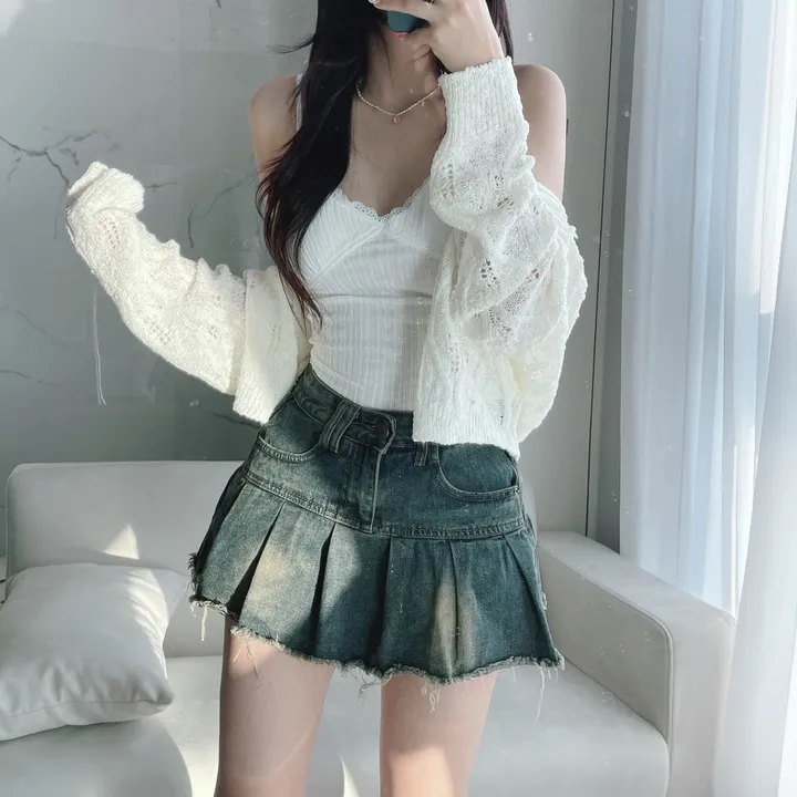 [주문폭주🤍/그물템💕/끈제거가능!] 베일리 그물 니트 리본 가디건 상세 이미지 17