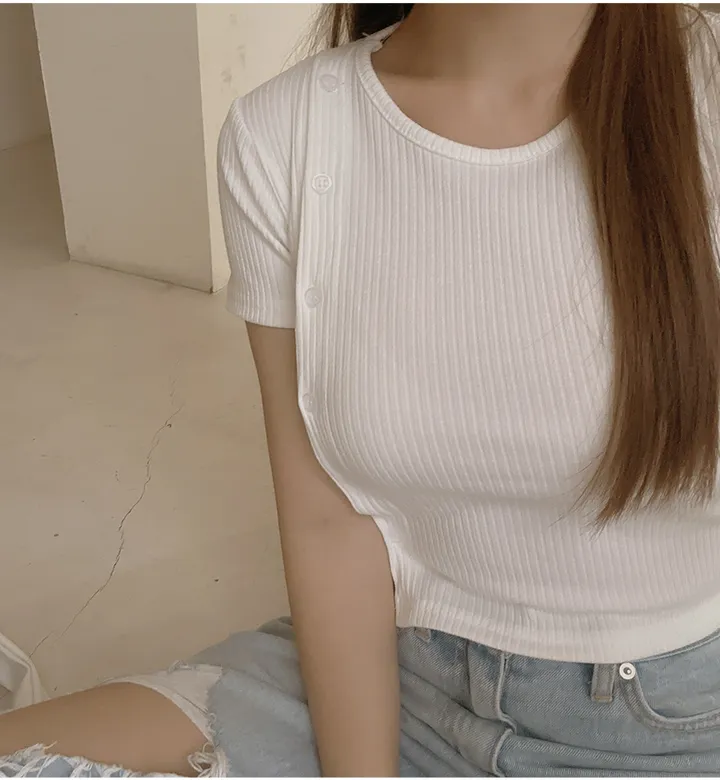 [44-110]  [4천장 돌파✨] 리솜디 스판 골지 크롭 버튼 티셔츠 상세 이미지 29