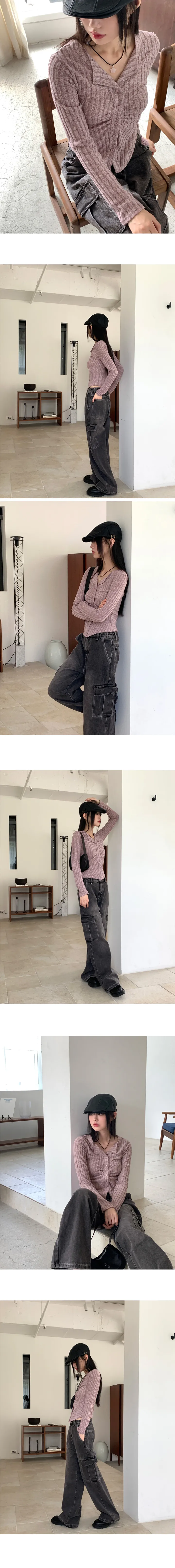 [5천장 판매/기획가] 튤리 보카시 셔링 골지 카라 단추 긴팔 가디건 상세 이미지 12