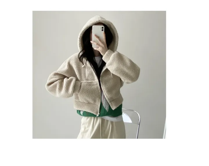 [국내생산/휘뚜루 마뚜루템!]뽀글이 덤블 크롭 후드 집업(3color) 핑크래빗 상세 이미지 1