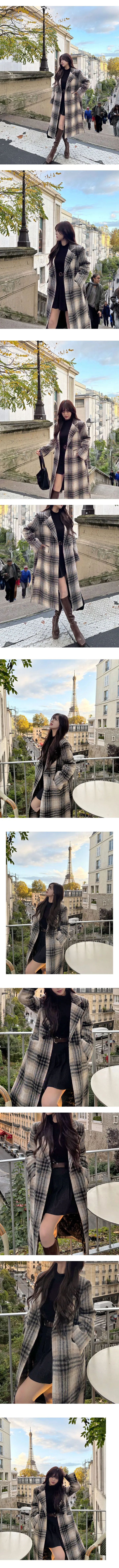 *당일* (누빔안감+도톰/깔끔핏) 무디 체크 루즈핏 더블 버튼 롱코트 상세 이미지 2