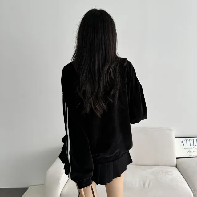 루즈핏 투웨이 지퍼 더블 라인 벨벳 스웨이드 후리스 댄스 트랙탑 져지(4color) 상세 이미지 17