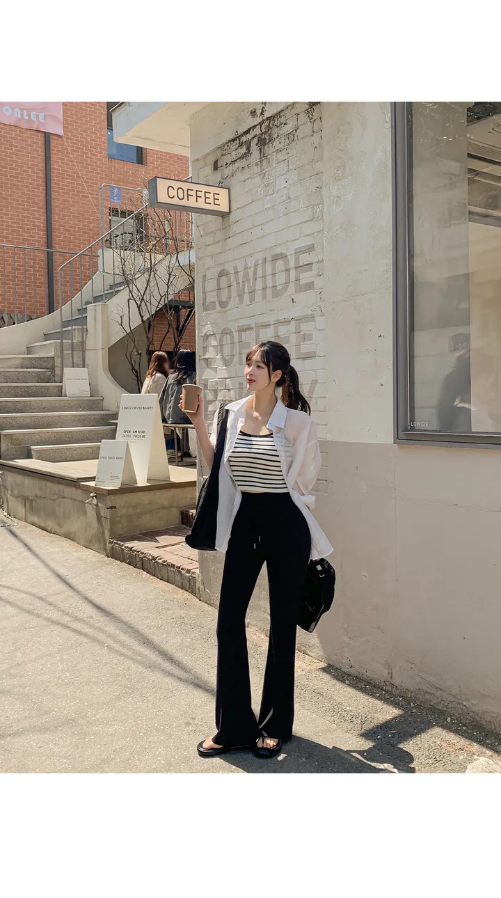 (세트코디/셔츠케미솔/세트템/뒤트임셔츠/꾸안꾸룩/여행룩/코디세트/이너세트/바캉스룩/여름블라우스/여름셔츠) 위고 트임 셔츠+슬리브리스 세트 SET 상세 이미지 1