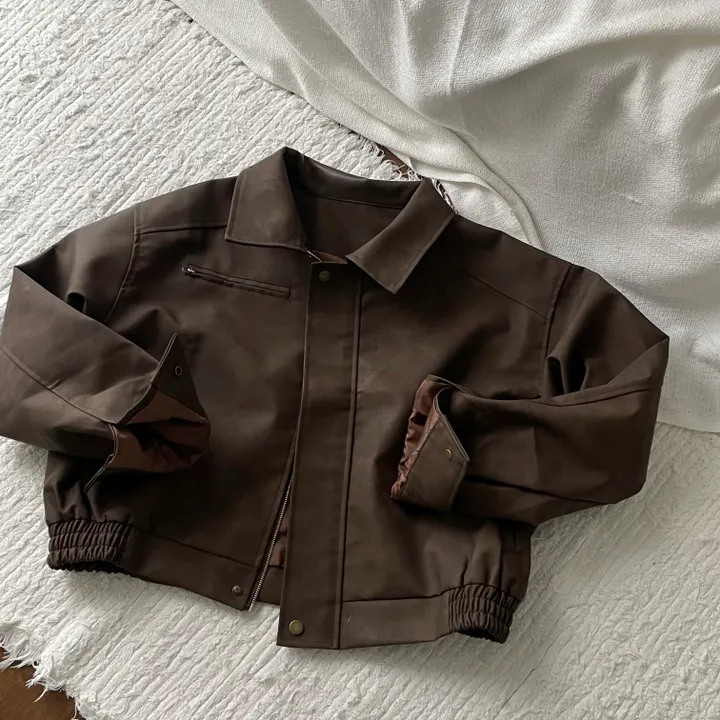 [고급레더!핏보장🤎]매트 무광 오버핏 가죽 레더 스웨이드 블루종 자켓 점퍼 2color 상세 이미지 9