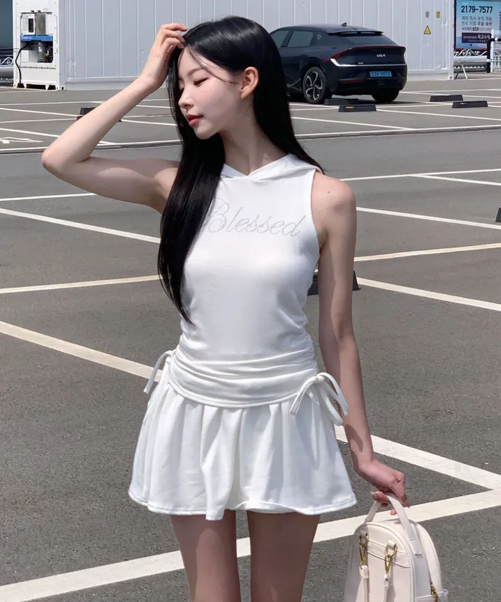 [유니크🖤] 미니 후드 세트 / 후드티 반팔티 투피스 치마바지 플레어 플리츠 레이어드 스커트 민소매 오프숄더 여름반팔 셔링 크롭티 크롭반팔 미니스커트 캉캉치마 캉캉스커트 블랙 상세 이미지 30