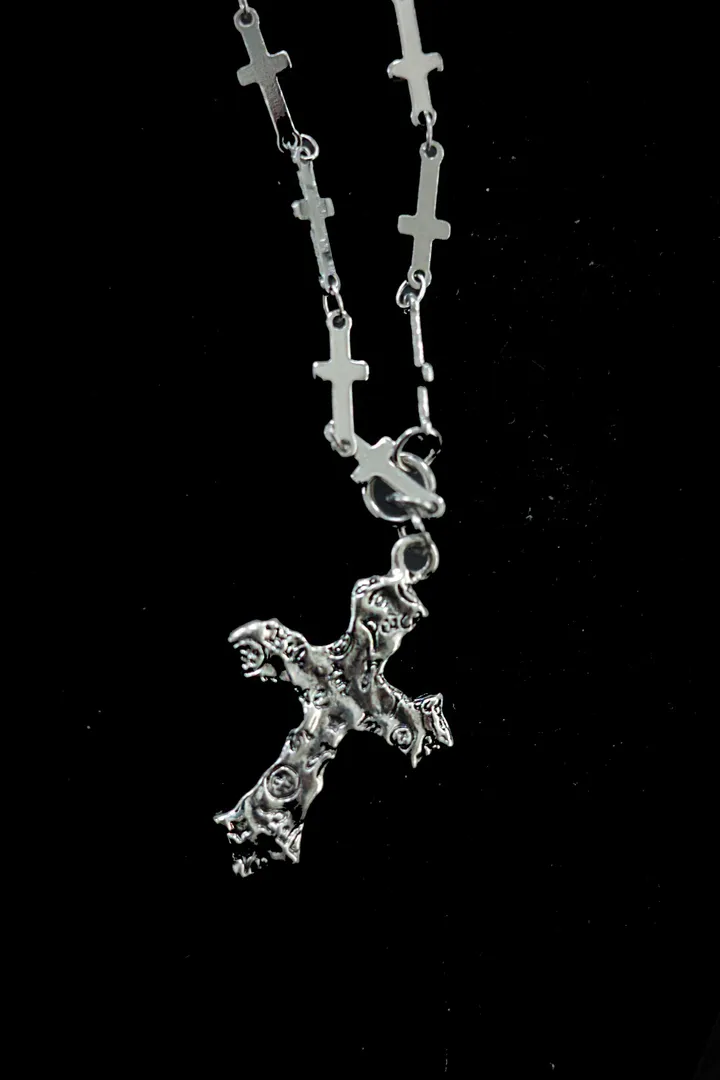 black cross layerd necklace | 블랙 가죽 초커 십자가 목걸이 상세 이미지 21