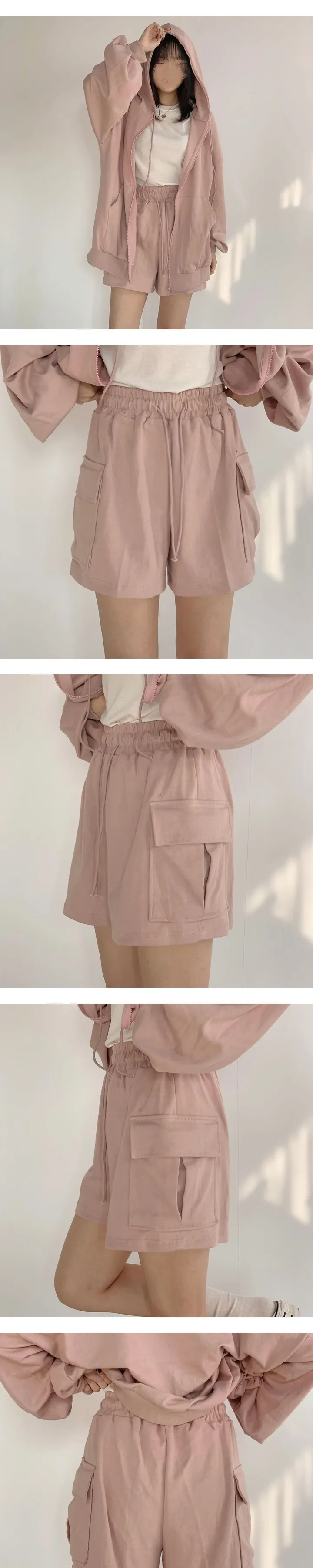 봄신상 🌸 오버핏 후드집업 + 카고 반바지 세트 - set 상세 이미지 5