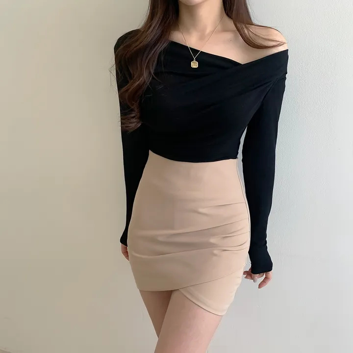 [🚀당일발송🚀]💗MADE💗 글램 촉촉 셔링 오프숄더 슬림 티셔츠 5color 상세 이미지 19
