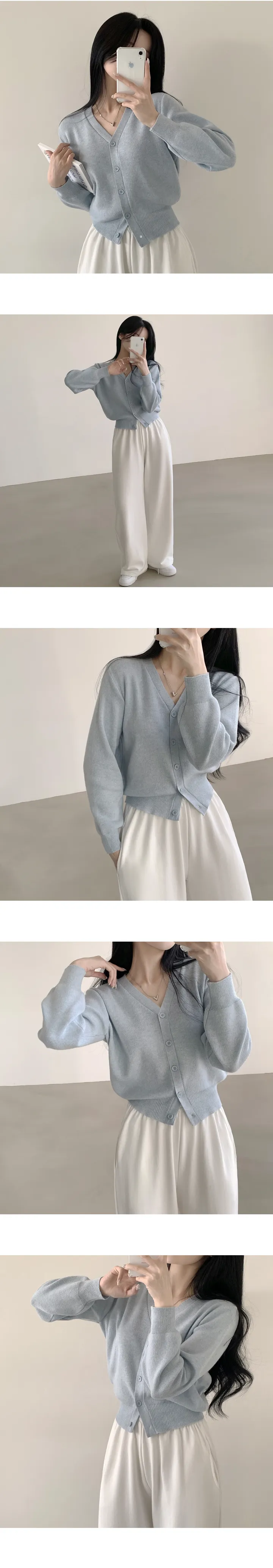 [허리잘록~/부드러워요] 말라보이는, 브이넥 무지 크롭 긴팔 니트가디건 (10color) 상세 이미지 7