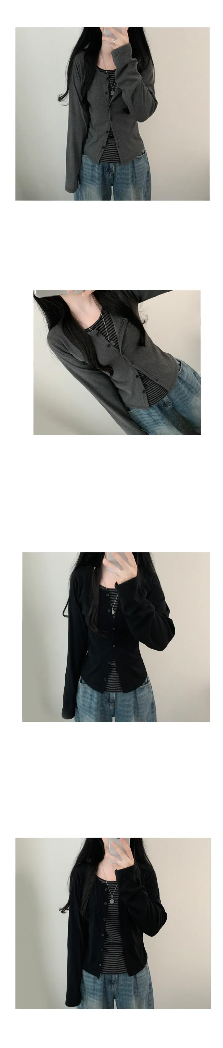 [여리날씬해보여] 고퀄 레이어드 일체형 단가라 티 가디건 2color 상세 이미지 1