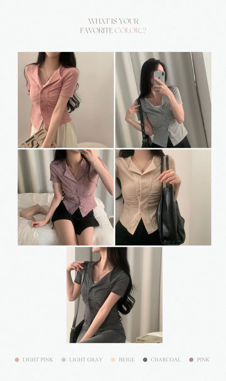 [봄,여름🤍반팔ver.] 보들여리 셔링 골지 카라 단추 반팔니트 가디건,티셔츠 - 5color 상세 이미지 6