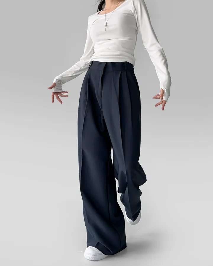 [~3XL/2기장] 르네상스 모더니즘 더블 핀턱 통 와이드 루즈핏 슬랙스 긴바지 롱팬츠 상세 이미지 58