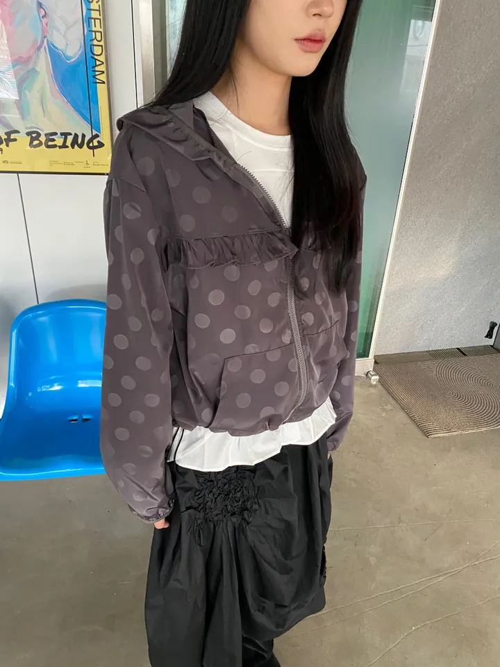 (고퀄리티/일본감성낭낭🎀) 도트 프릴 후드 바람막이 자켓 상세 이미지 10