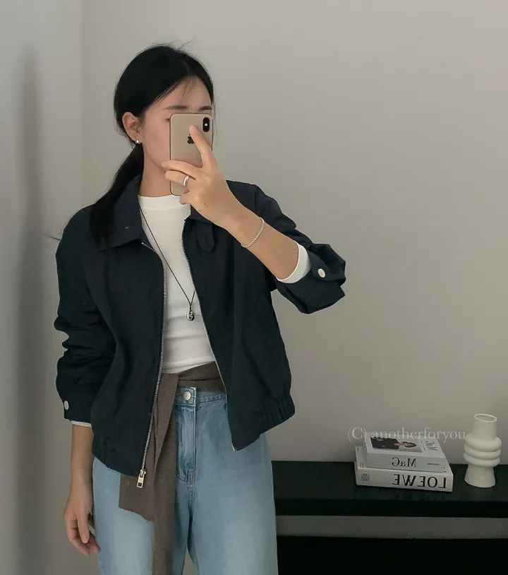 (스트라이프/무지) 바스락 코튼 카라 블루종 숏 점퍼 3col : 어나더포유 상세 이미지 17