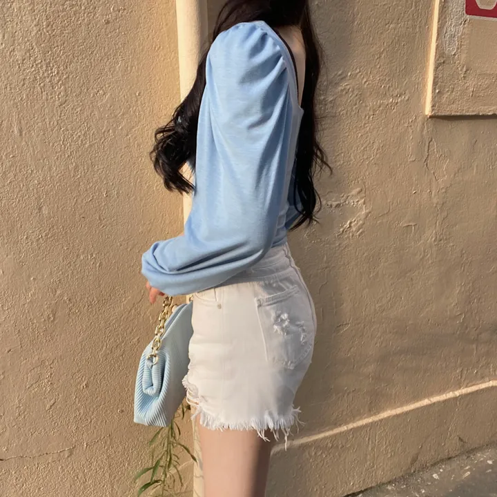 [내가 찾던 그 핏!/ -3kg보장] 4컬러 증명사진룩 군살쏙 셔링 스퀘어넥 퍼프 벌룬 긴팔 티셔츠 가을히트 청순 여리 쫀쫀 기본 베이직 이너티 상세 이미지 8