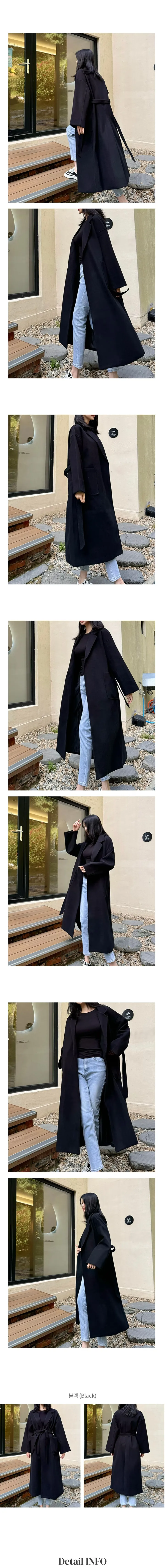 [주문폭주/당일발송]로그 겨울 오버핏 빅사이즈 벨티드 모직 로브 롱코트(블랙) 상세 이미지 2